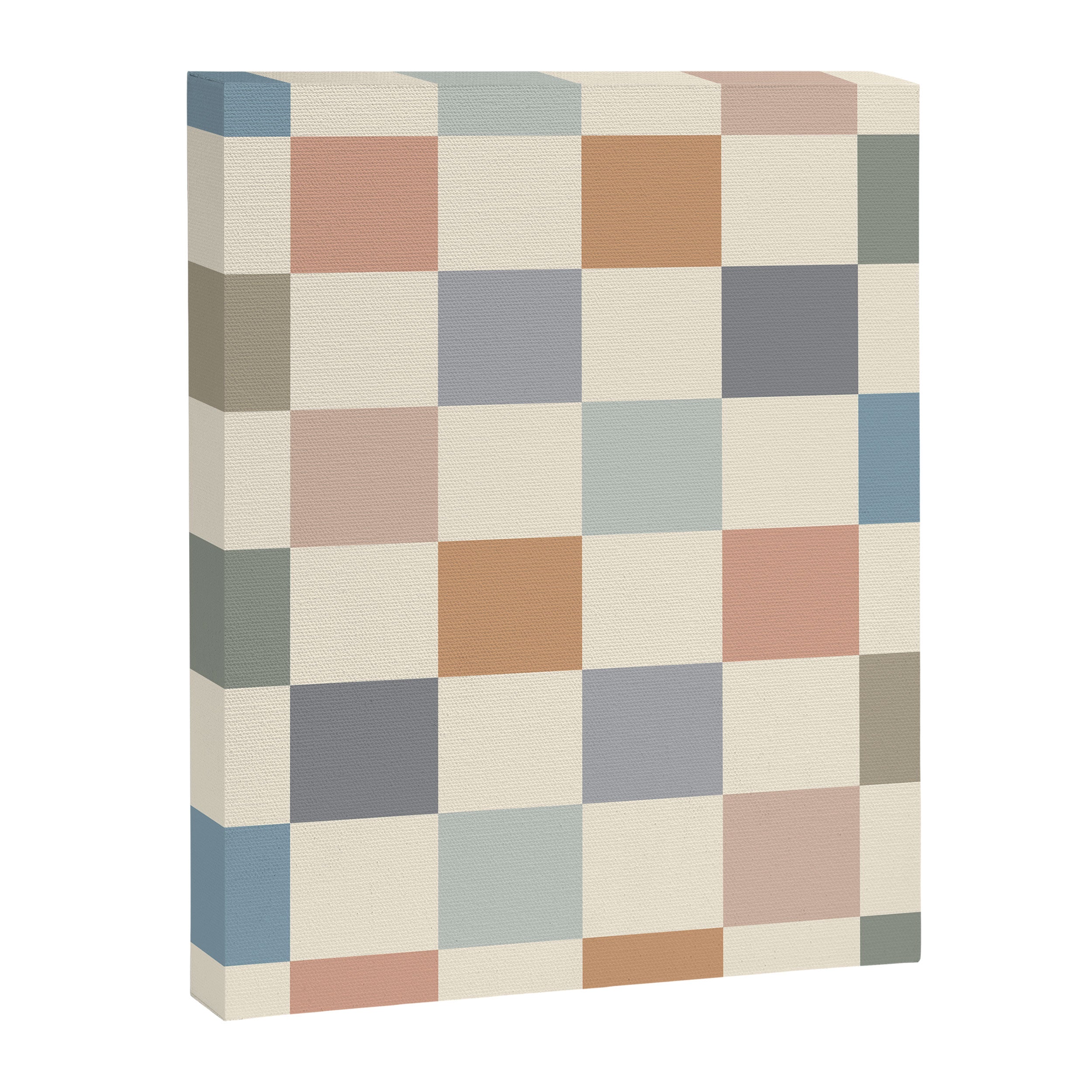 Blue & Beige Neutral Checker Canvas Print Gallery Image 6