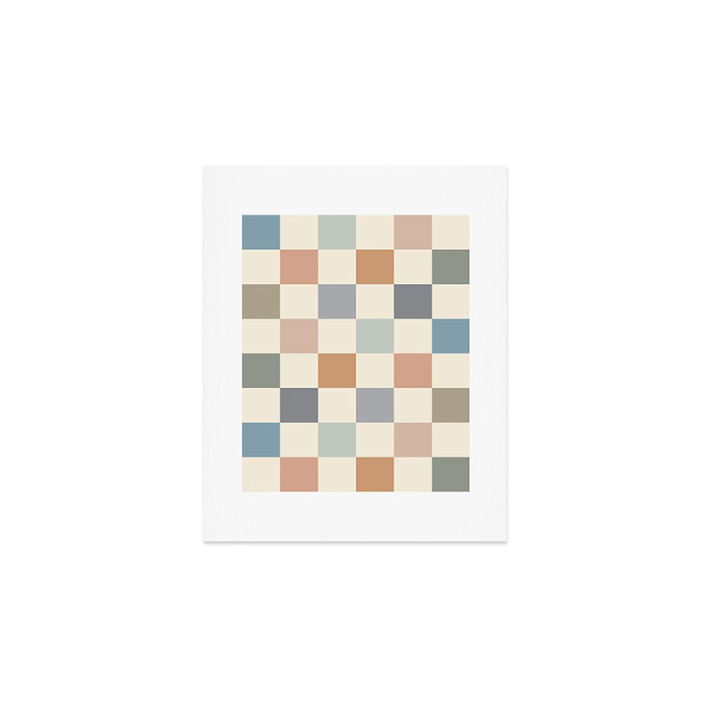 Blue & Beige Neutral Checker Art Print Gallery Image 1