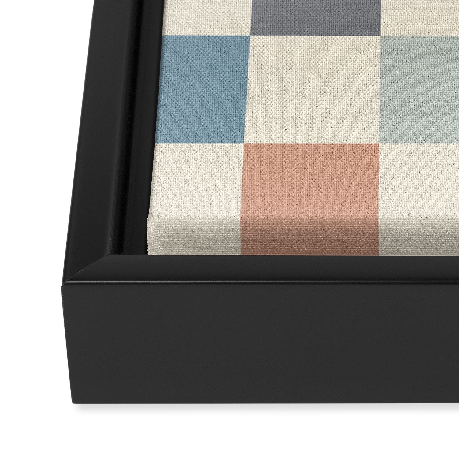 Blue & Beige Neutral Checker Framed Canvas Print Gallery Image 3