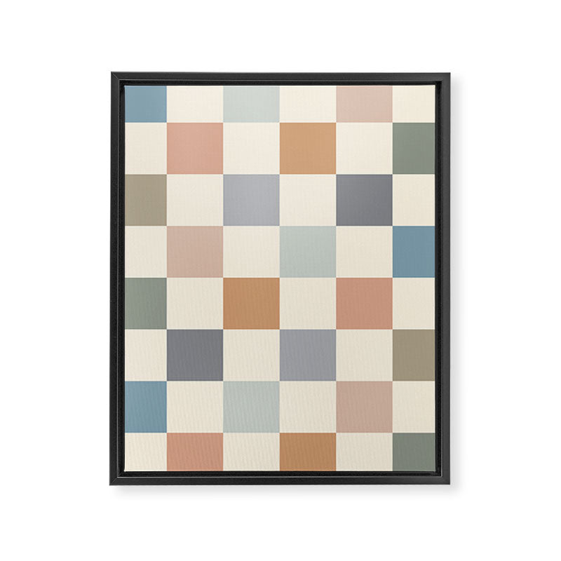 Blue & Beige Neutral Checker Framed Canvas Print Gallery Image 6