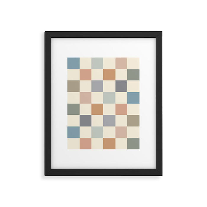 Blue & Beige Neutral Checker Framed Art Print Gallery Image 1