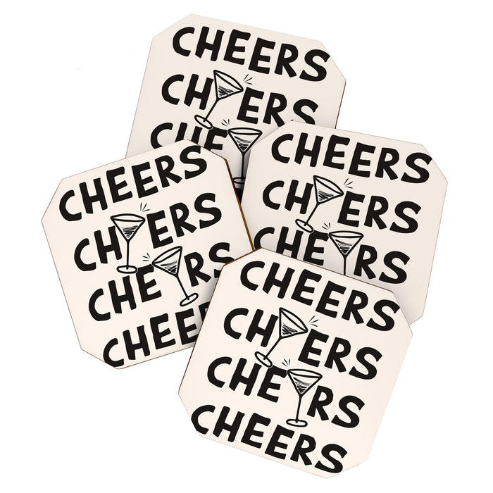 Cheers. Cocktails and Drinks in Black and White Coaster Gallery Image 1