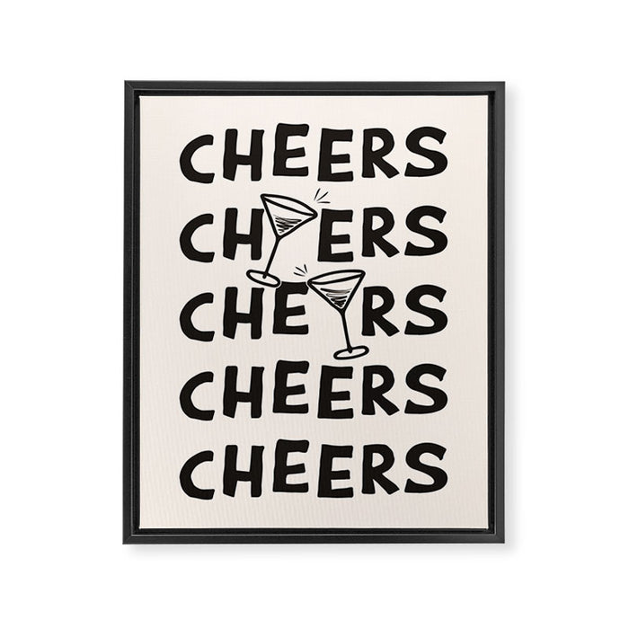 Cheers. Cocktails and Drinks in Black and White Framed Canvas Print Gallery Image 1