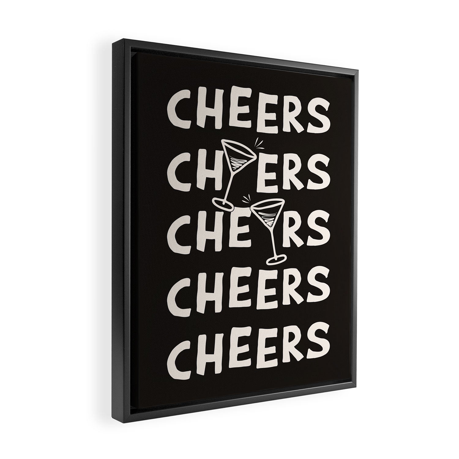 Cheers. Cocktails and Drinks in Black & White Framed Canvas Print Gallery Image 2