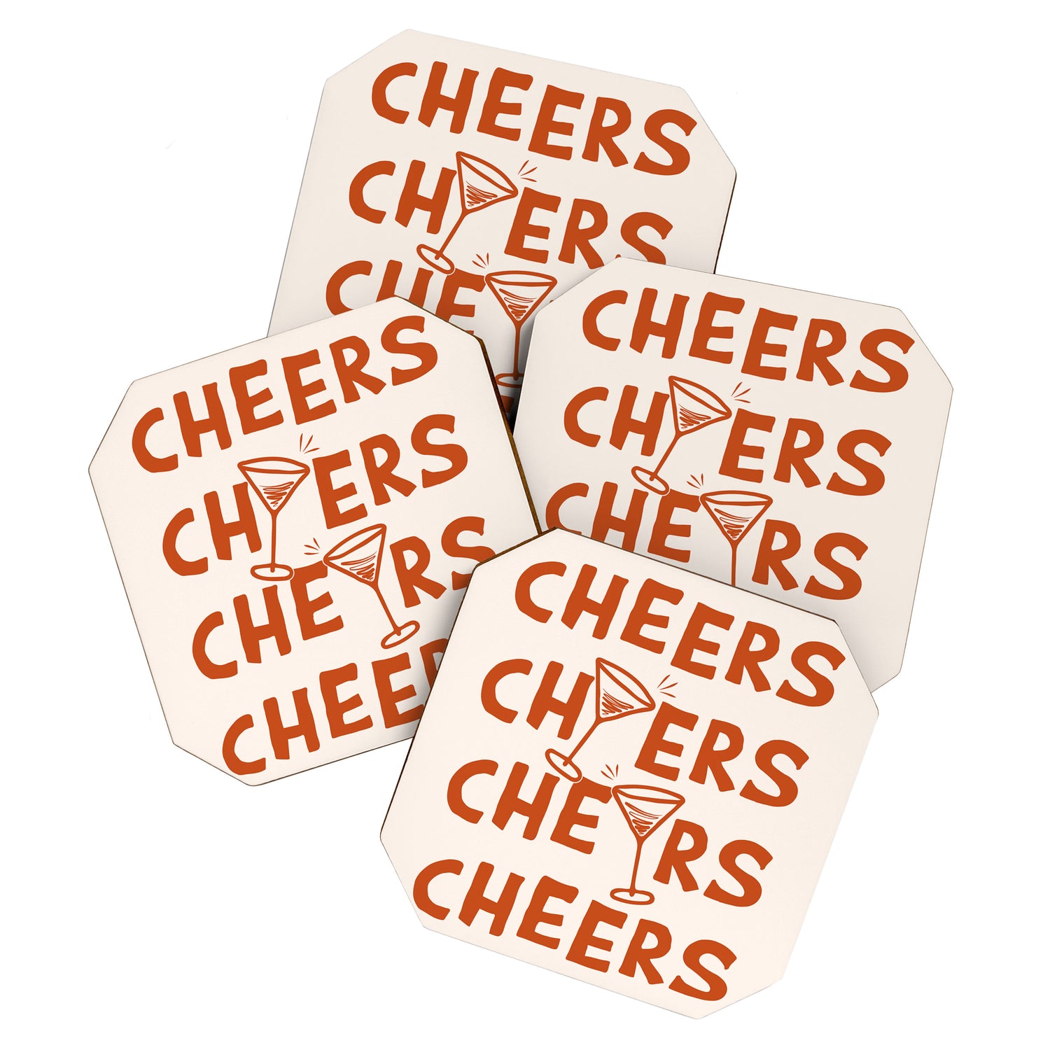 Cheers. Cocktails and Drinks in Burnt Orange and Linen White Coaster Gallery Image 1