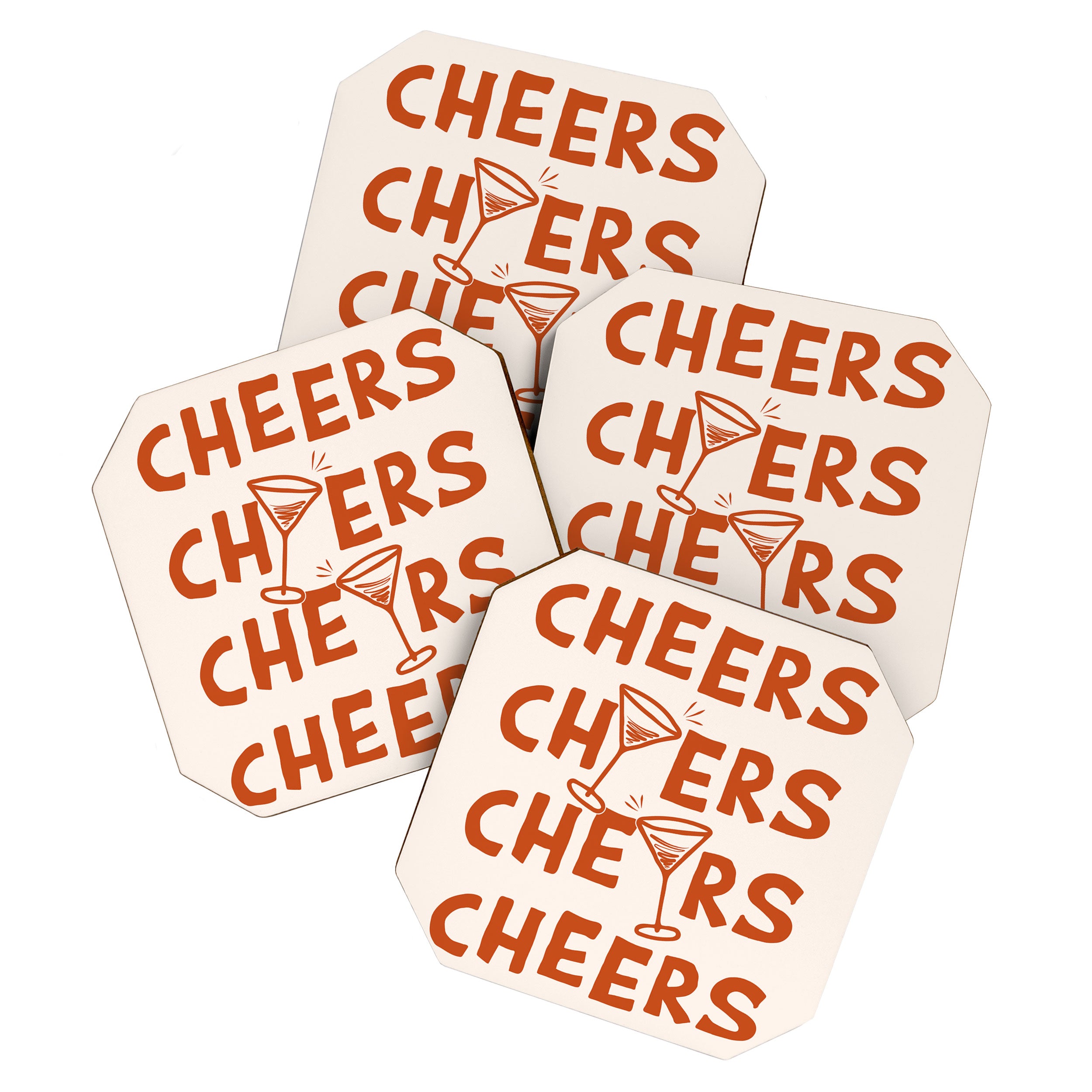 Cheers. Cocktails and Drinks in Burnt Orange and Linen White Coaster Gallery Image 1