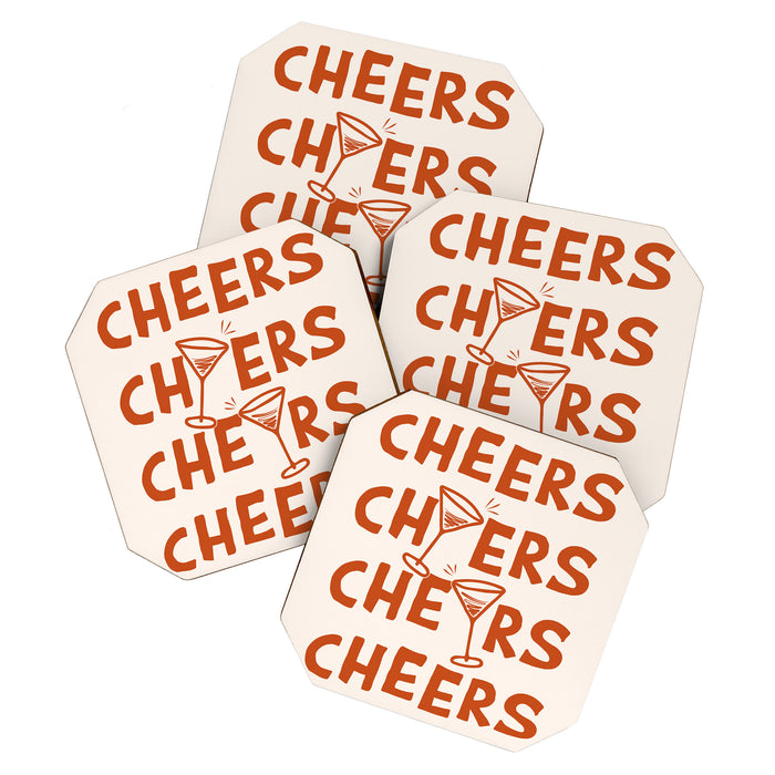 Cheers. Cocktails and Drinks in Burnt Orange and Linen White Coaster Gallery Image 1