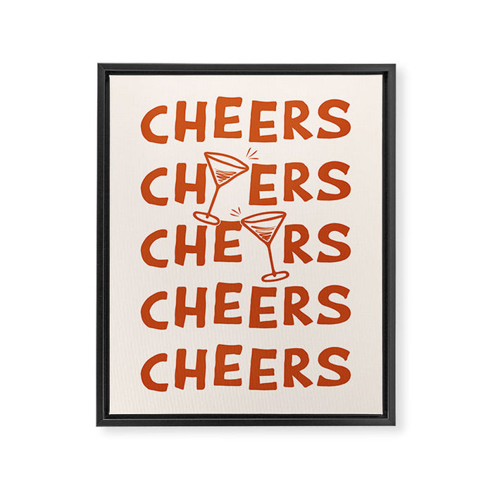 Cheers. Cocktails and Drinks in Burnt Orange and Linen White Framed Canvas Print Gallery Image 1