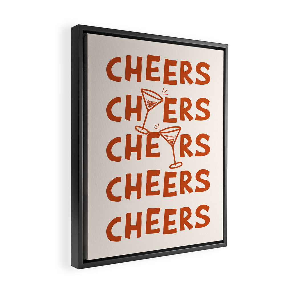 Cheers. Cocktails and Drinks in Burnt Orange and Linen White Framed Canvas Print Gallery Image 2