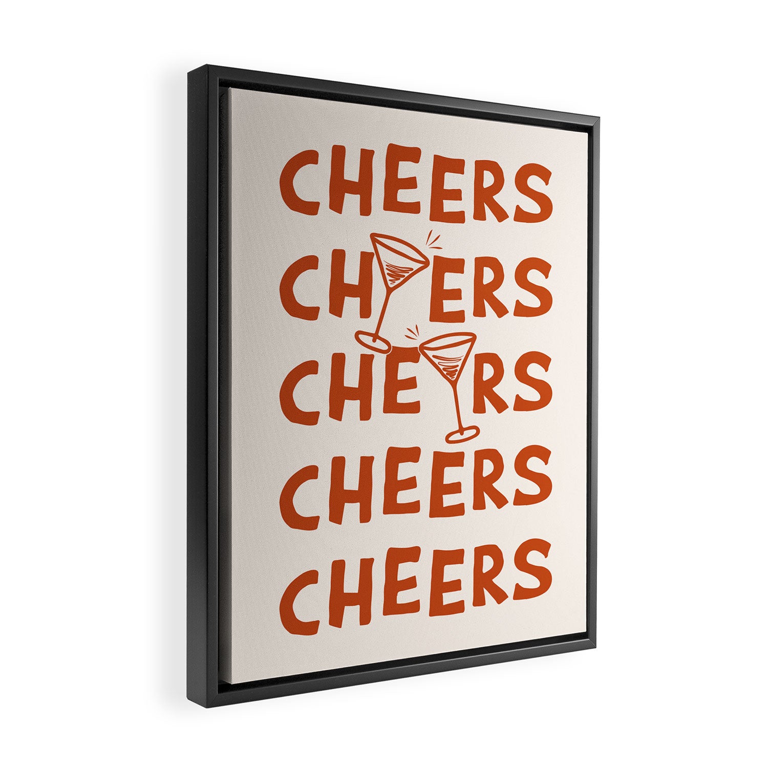 Cheers. Cocktails and Drinks in Burnt Orange and Linen White Framed Canvas Print Gallery Image 2