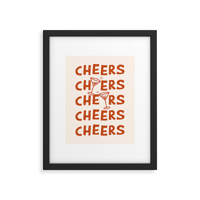 Cheers. Cocktails and Drinks in Burnt Orange and Linen White Framed Art Print Gallery Image 5