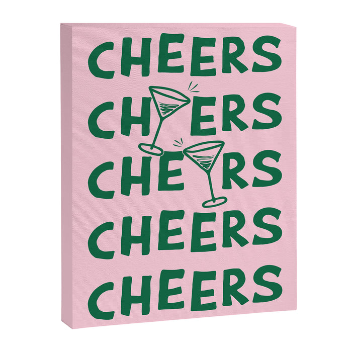 Cheers. Cocktails and Drinks in Forest Green and Pink Canvas Print Gallery Image 1