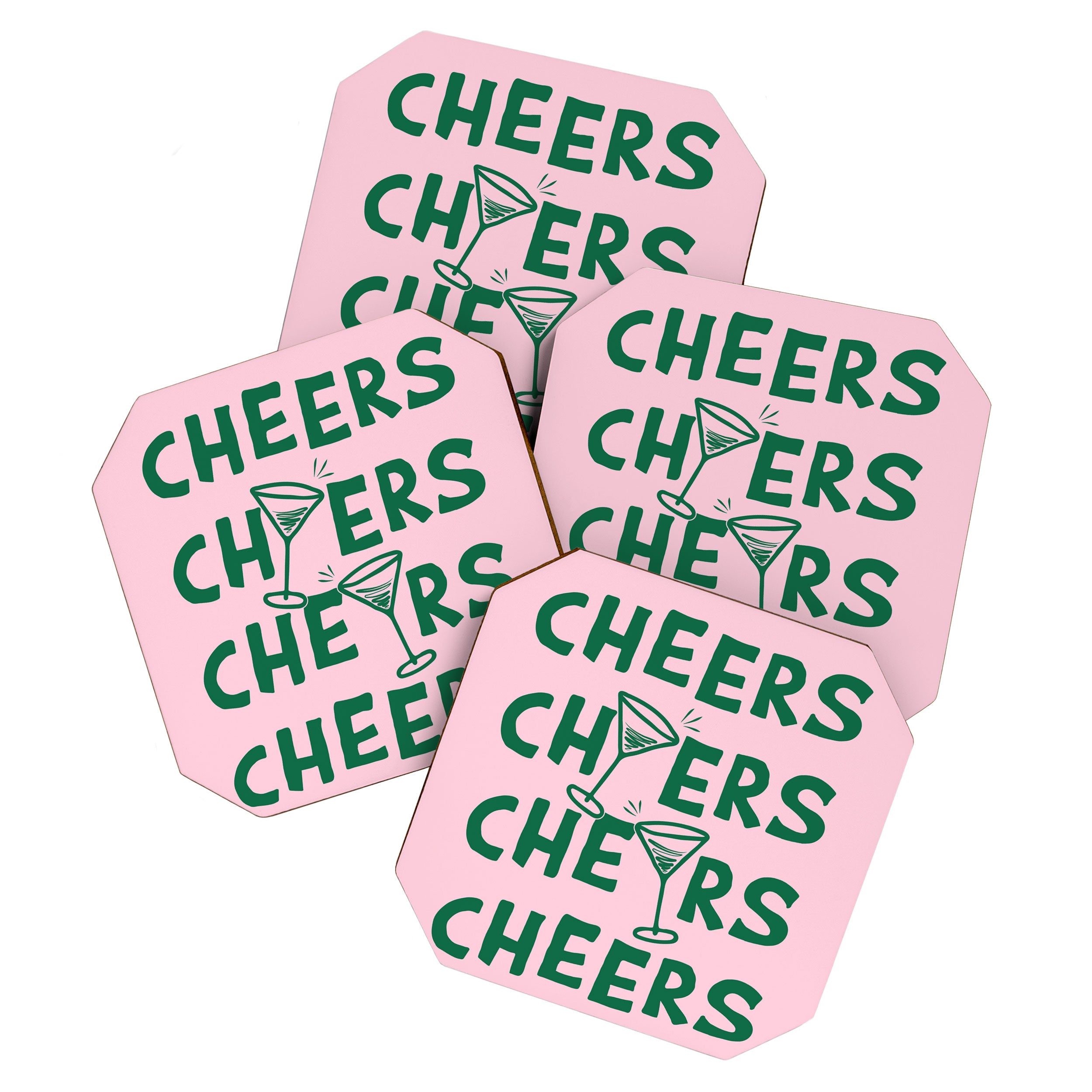 Cheers. Cocktails and Drinks in Forest Green and Pink Coaster Gallery Image 1