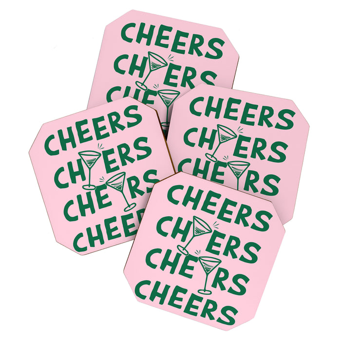 Cheers. Cocktails and Drinks in Forest Green and Pink Coaster Gallery Image 1