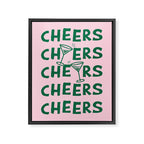 Cheers. Cocktails and Drinks in Forest Green and Pink Framed Canvas Print Gallery Image 6