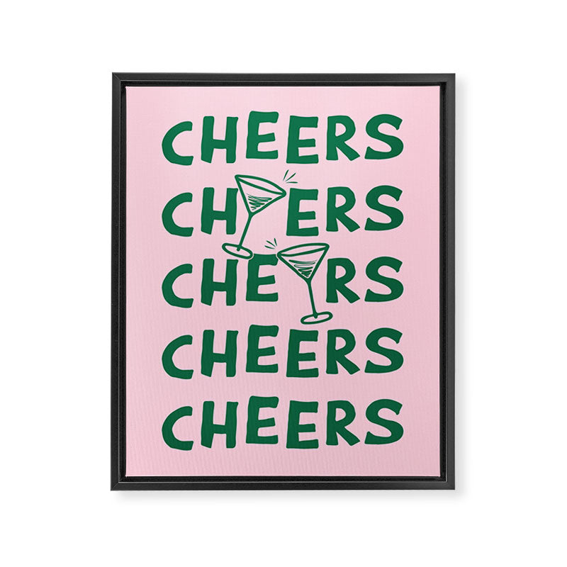 Cheers. Cocktails and Drinks in Forest Green and Pink Framed Canvas Print Gallery Image 6
