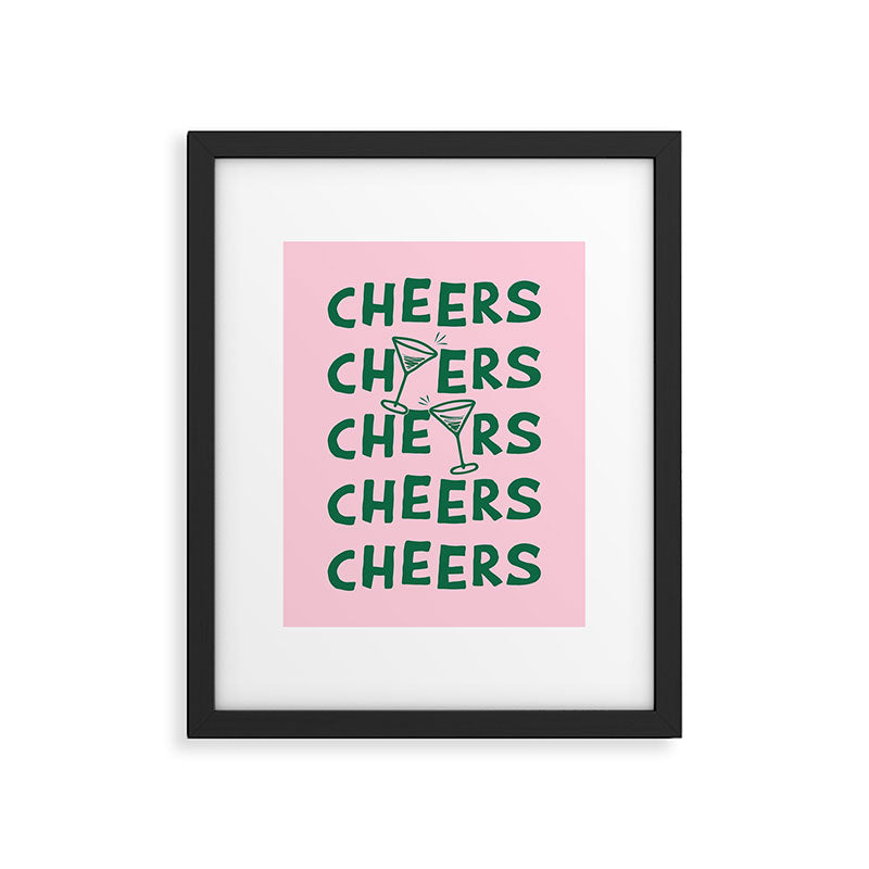 Cheers. Cocktails and Drinks in Forest Green and Pink Framed Art Print Gallery Image 5