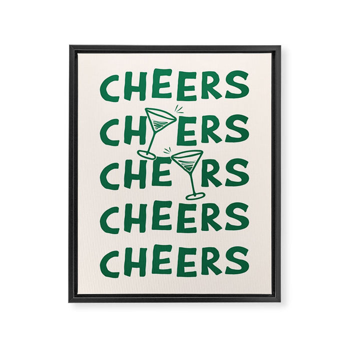 Cheers. Cocktails and Drinks in Green And Linen White Framed Canvas Print Gallery Image 1