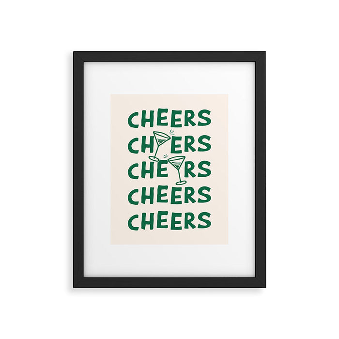 Cheers. Cocktails and Drinks in Green And Linen White Framed Art Print Gallery Image 1