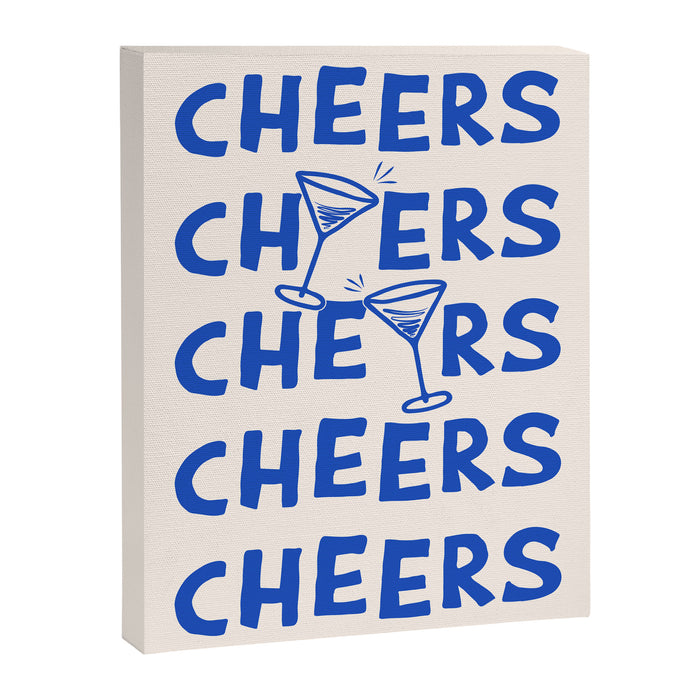 Cheers. Cocktails and Drinks in Royal Blue and Linen White Canvas Print Gallery Image 1