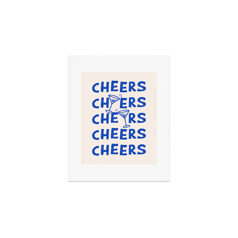Cheers. Cocktails and Drinks in Royal Blue and Linen White Art Print Gallery Image 1