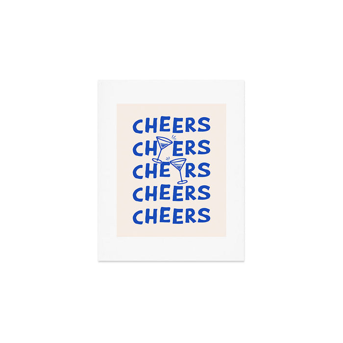 Cheers. Cocktails and Drinks in Royal Blue and Linen White Art Print Gallery Image 1