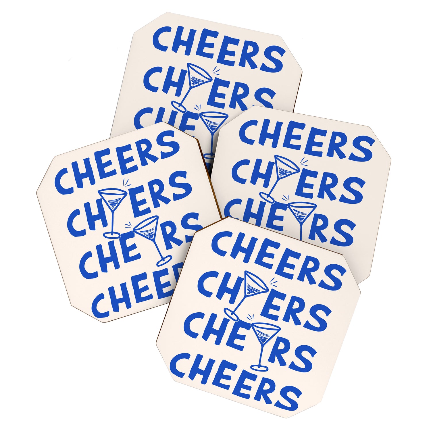 Cheers. Cocktails and Drinks in Royal Blue and Linen White Coaster Gallery Image 1