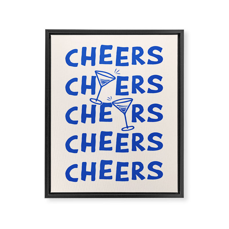 Cheers. Cocktails and Drinks in Royal Blue and Linen White Framed Canvas Print Gallery Image 6