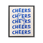 Cheers. Cocktails and Drinks in Royal Blue and Linen White Framed Canvas Print Gallery Image 6