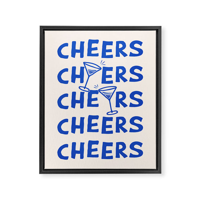Cheers. Cocktails and Drinks in Royal Blue and Linen White Framed Canvas Print Gallery Image 1