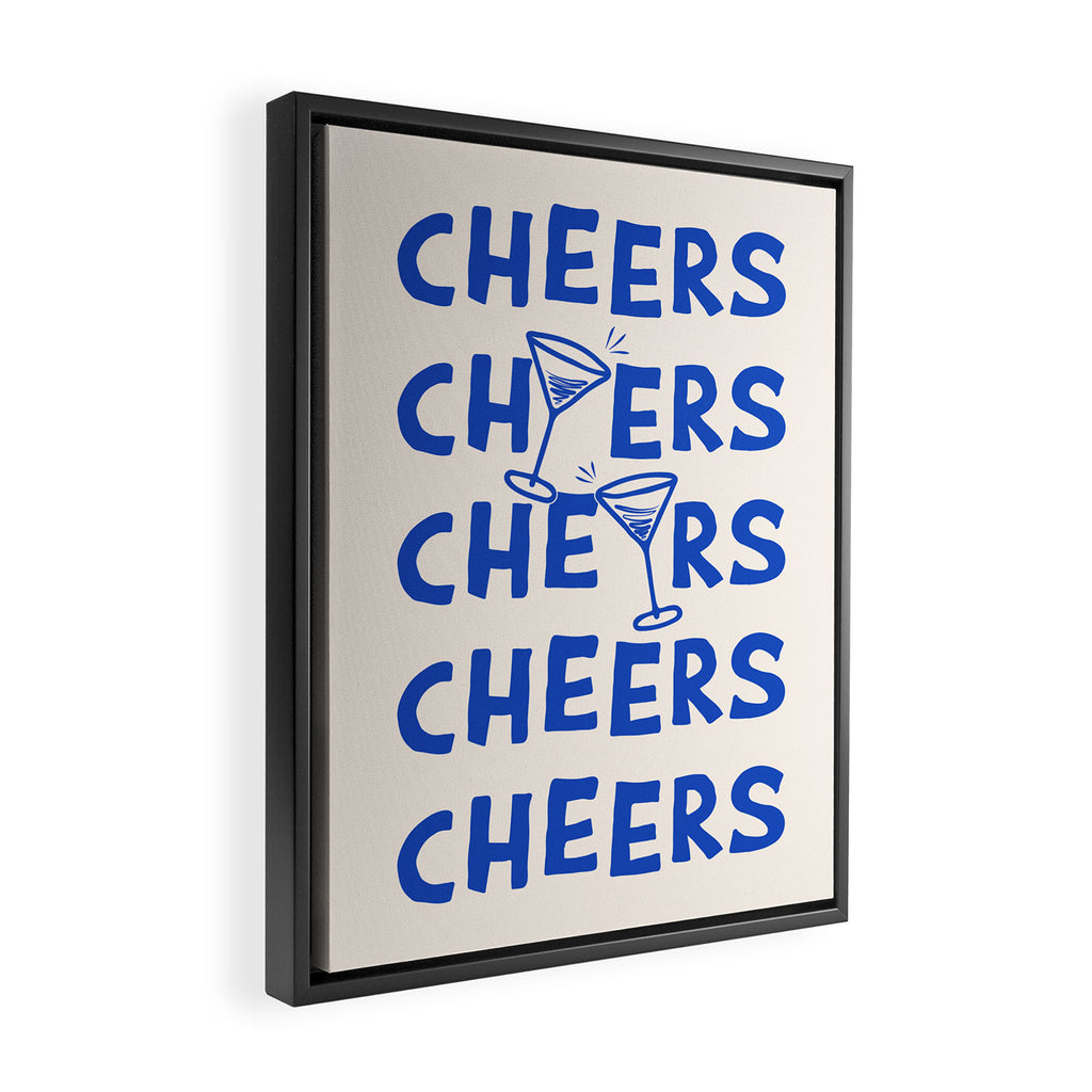 Cheers. Cocktails and Drinks in Royal Blue and Linen White Framed Canvas Print Gallery Image 2