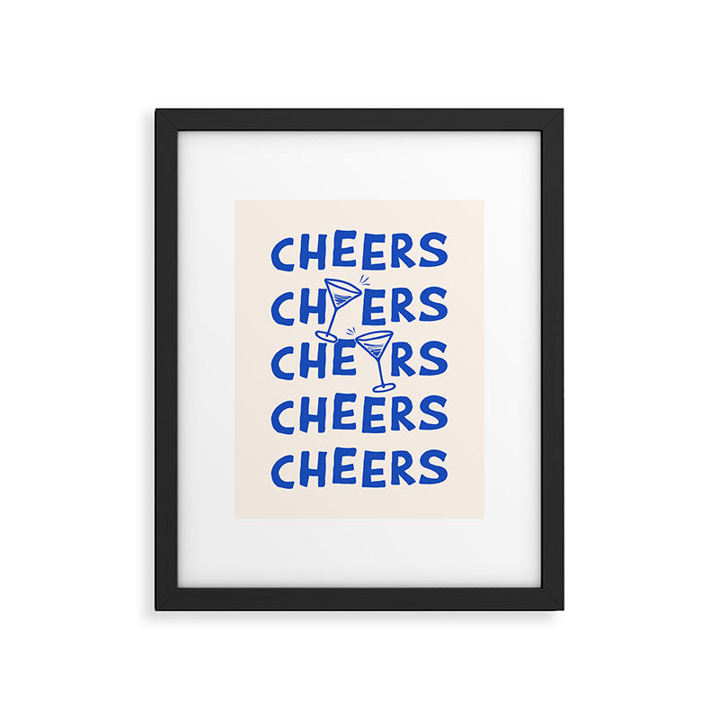 Cheers. Cocktails and Drinks in Royal Blue and Linen White Framed Art Print Gallery Image 5