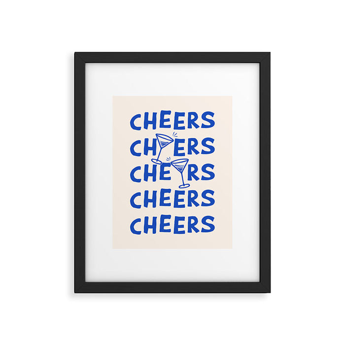 Cheers. Cocktails and Drinks in Royal Blue and Linen White Framed Art Print Gallery Image 1
