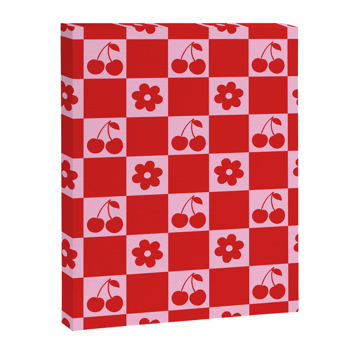 Cherry Flowers Pink & Red Checker Canvas Print Gallery Image 1