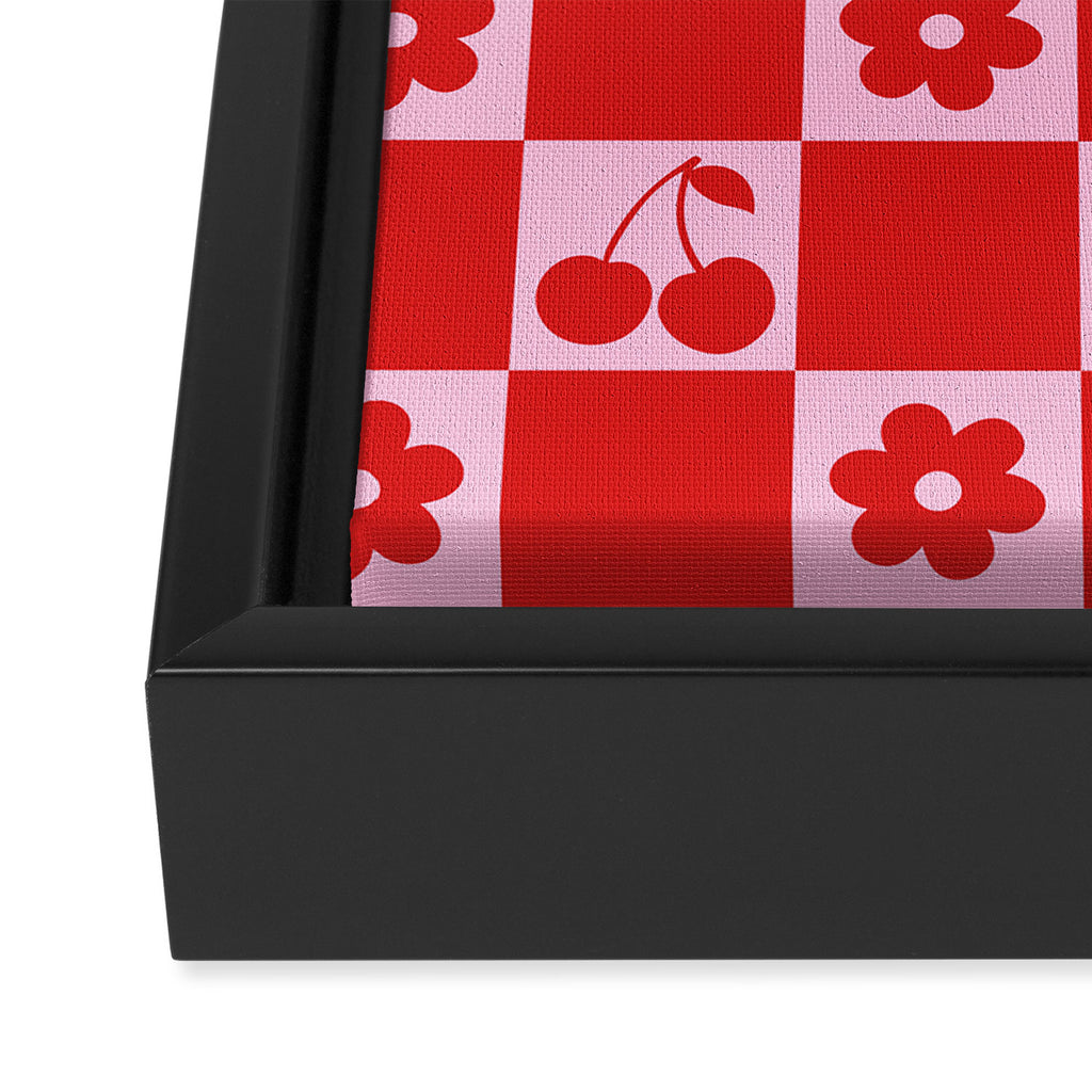 Cherry Flowers Pink & Red Checker Framed Canvas Print Gallery Image 3