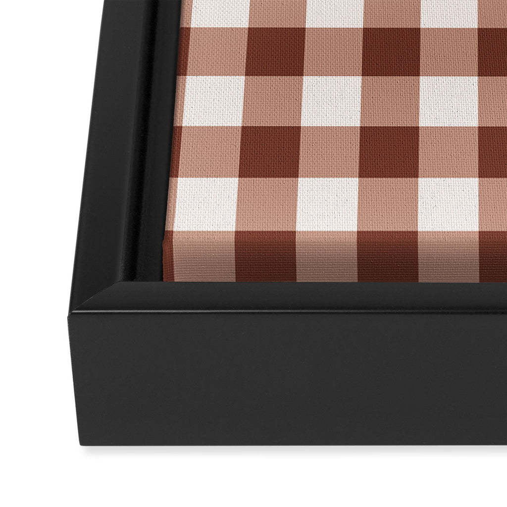 Coffee Brown & Cream Gingham Pattern Framed Canvas Print Gallery Image 3