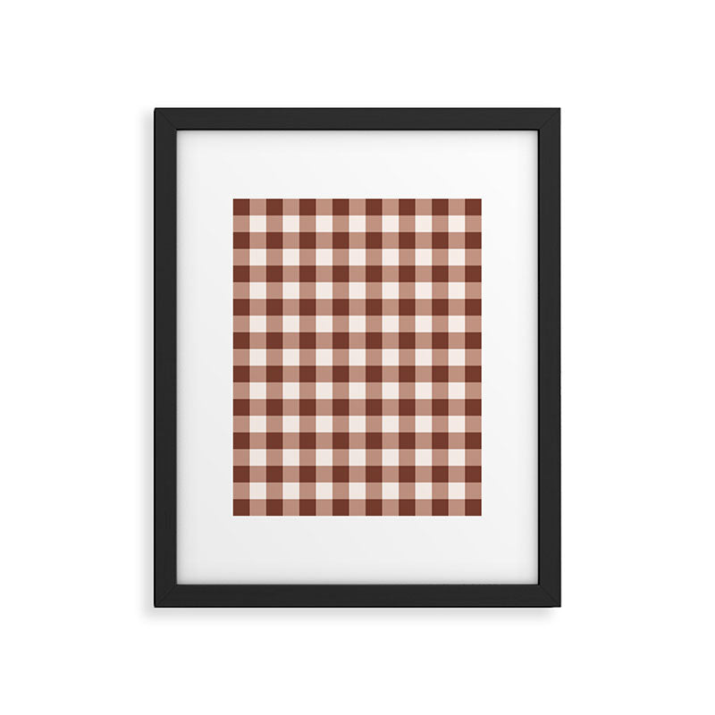 Coffee Brown & Cream Gingham Pattern Framed Art Print Gallery Image 6