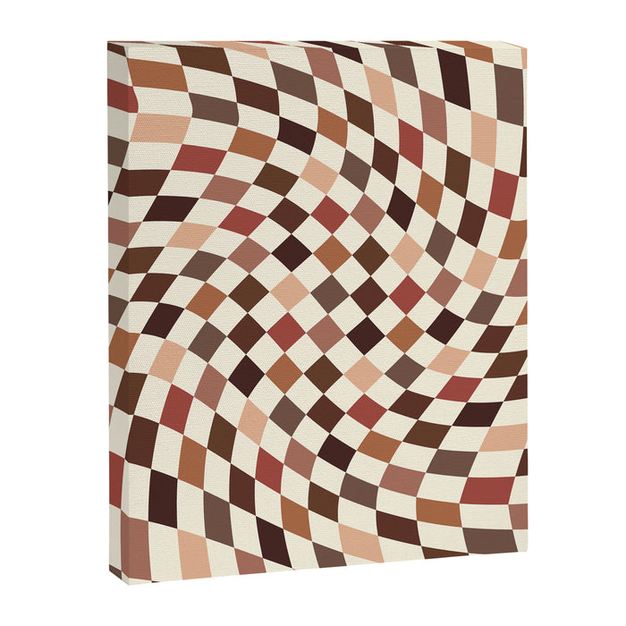 Coffee Brown Swirl Checker Canvas Print Gallery Image 1