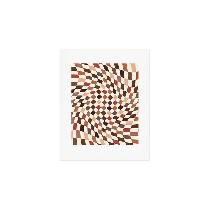 Coffee Brown Swirl Checker Art Print Gallery Image 1
