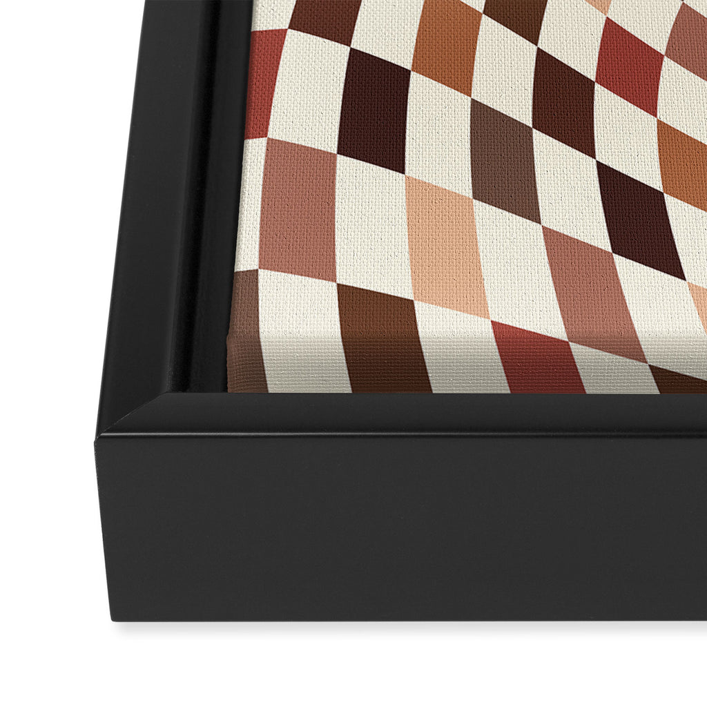 Coffee Brown Swirl Checker Framed Canvas Print Gallery Image 3