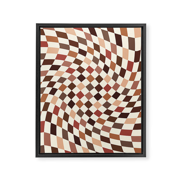 Coffee Brown Swirl Checker Framed Canvas Print Gallery Image 1
