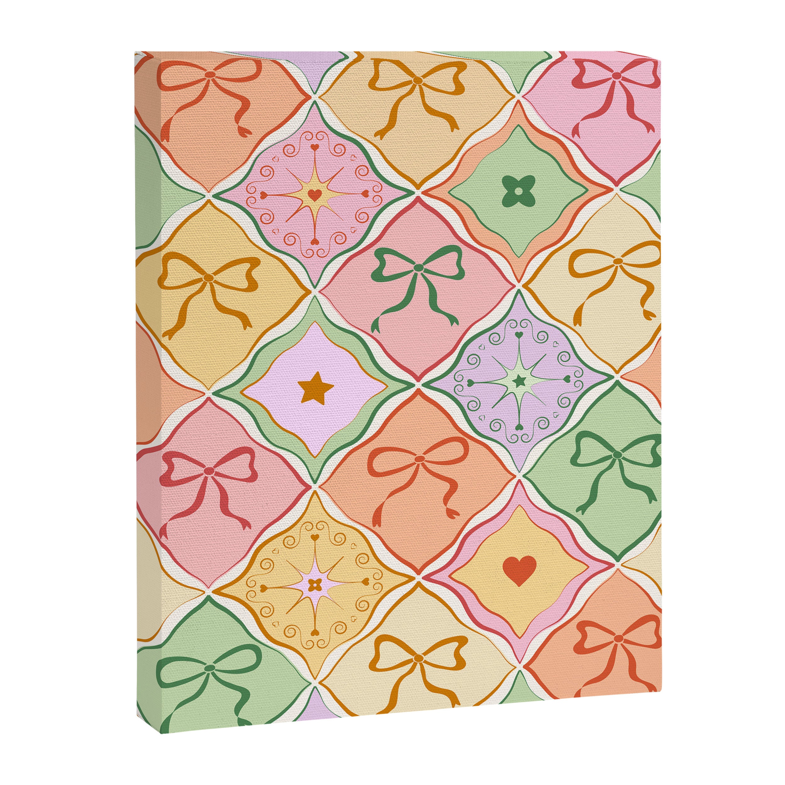 Colorful Coquette Patchwork Quilt with Bows  Canvas Print Gallery Image 8