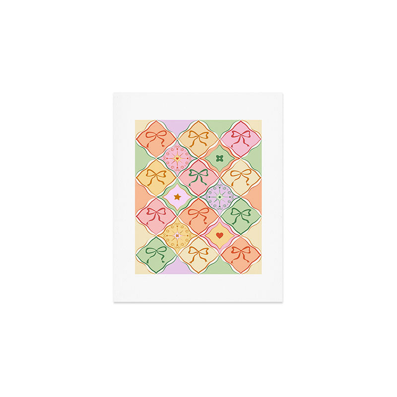 Colorful Coquette Patchwork Quilt with Bows  Art Print Gallery Image 1