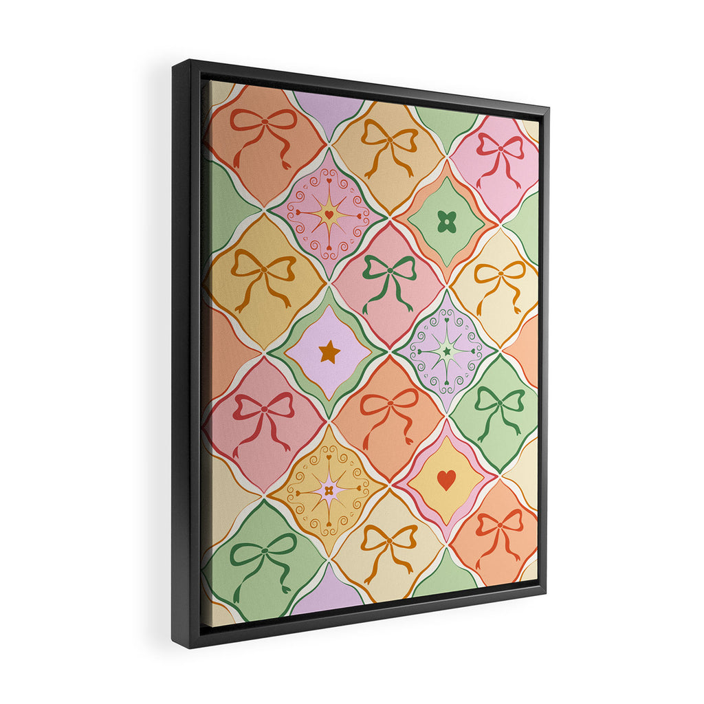 Colorful Coquette Patchwork Quilt with Bows  Framed Canvas Print Gallery Image 2