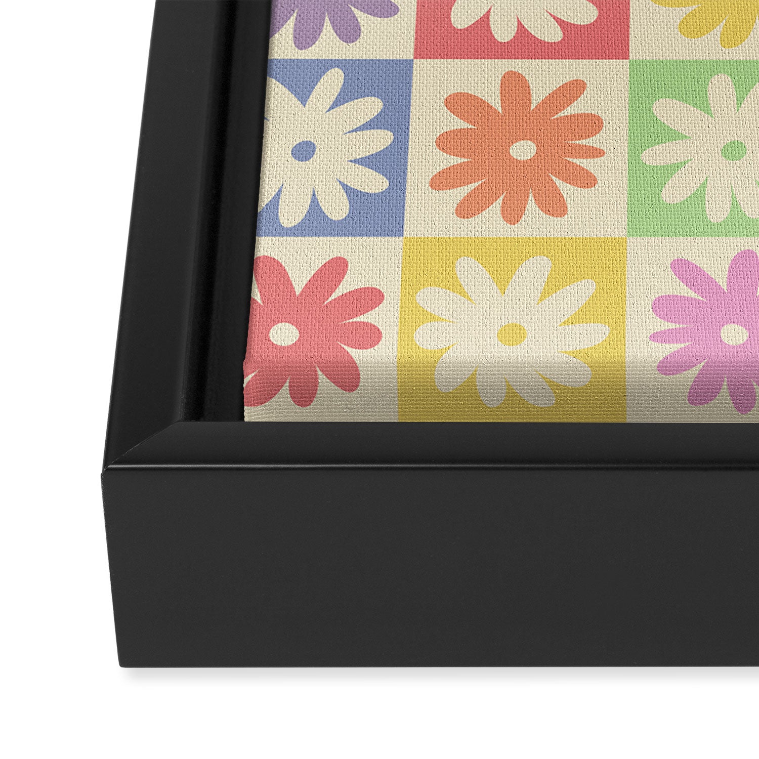 Colorful Flower Checkered Pattern Framed Canvas Print Gallery Image 3