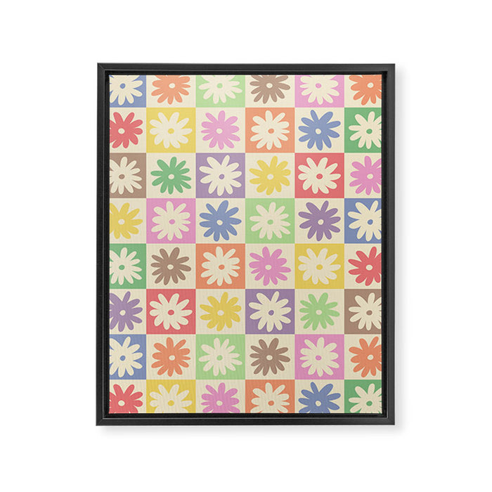 Colorful Flower Checkered Pattern Framed Canvas Print Gallery Image 1