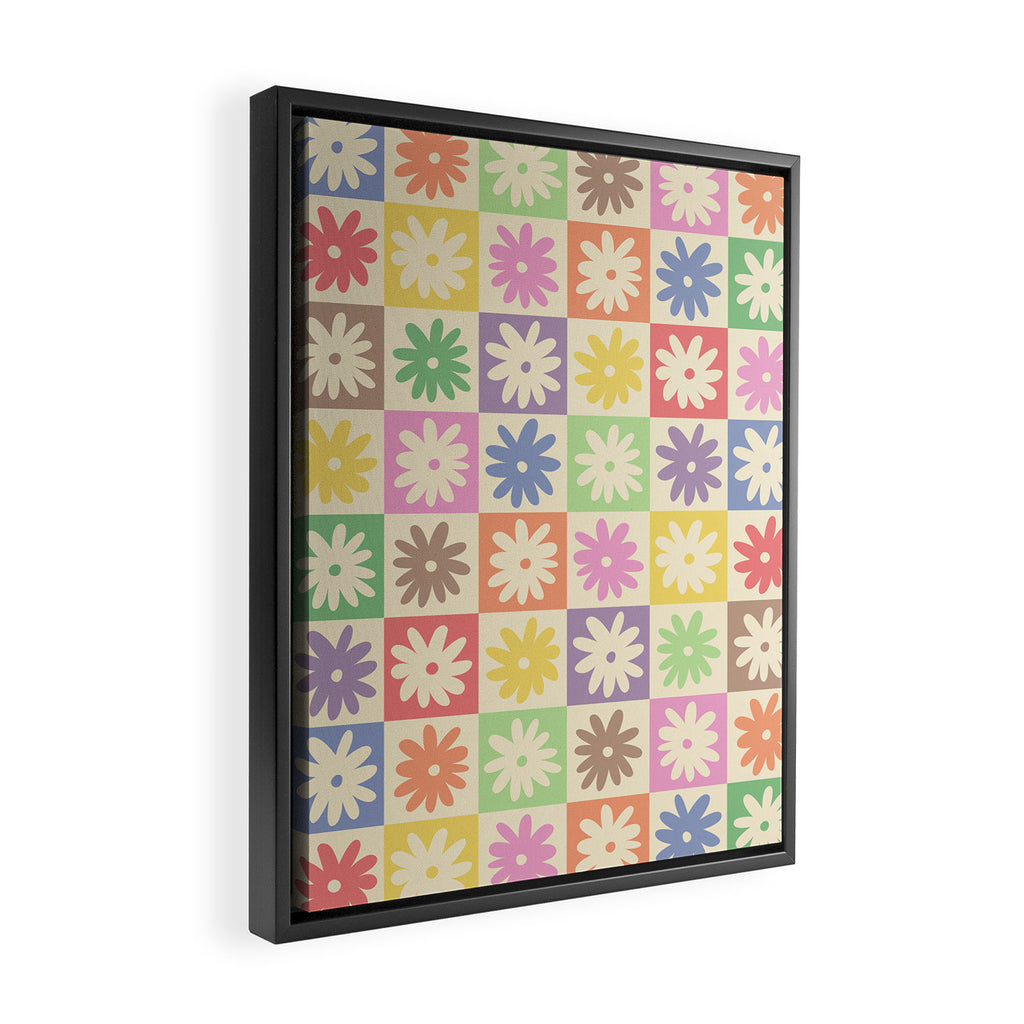 Colorful Flower Checkered Pattern Framed Canvas Print Gallery Image 2