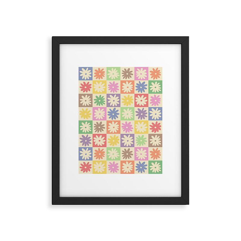 Colorful Flower Checkered Pattern Framed Art Print Gallery Image 5