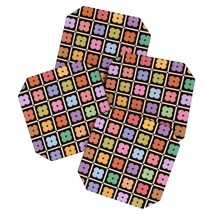 Colorful Flowers and Black & White Patchwork Gingham  Coaster Gallery Image 1