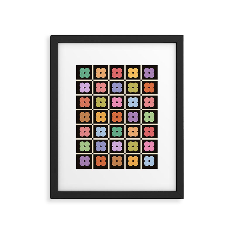 Colorful Flowers and Black & White Patchwork Gingham  Framed Art Print Gallery Image 6